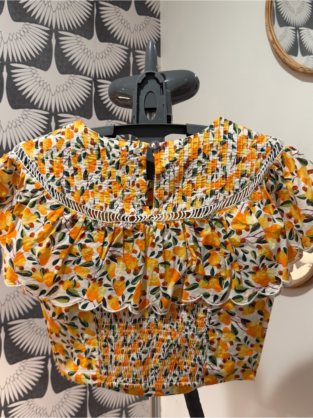 FARM Rio Yellow Fruit Print Smocked Ruffle Crop Top - Picture 4 of 5